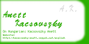 anett kacsovszky business card